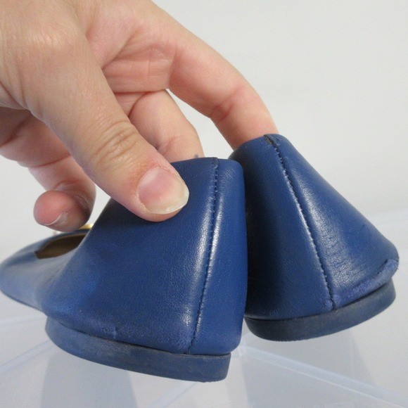 Tory Burch Ballet Flats Women 9.5 Blue Leather Logo Medallion Designer Chic 386 - Picture 3 of 14